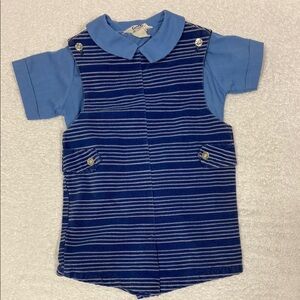 Vintage 70’s corduroy Blue Striped Baby Jon Jon Romper with short sleeve 2t